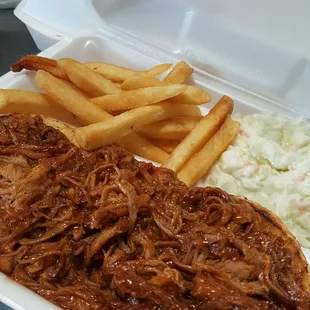 Pulled Pork Platter with homemade bbq sauce! Just $9.99 ~~~~ all platters come with two sides.
