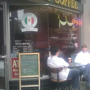 Outdoor seating in the front