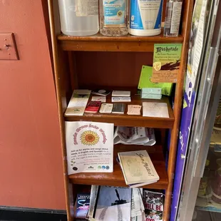 a shelf full of items