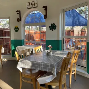 a view of the patio through the windows