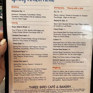 Seasonal lunch menu May 2023