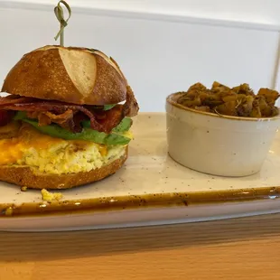 Breakfast Sandwich on pretzel bun