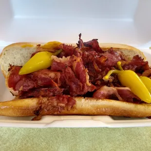 pastrami sandwich with amazing peppers