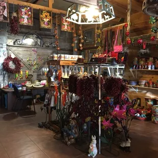 the inside of a store with christmas decorations