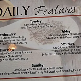 a menu for daily features