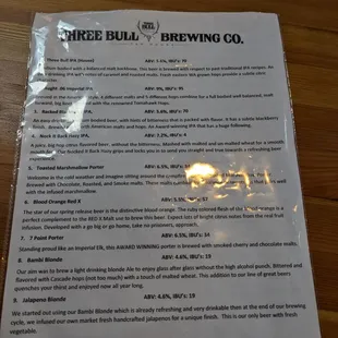 Beer menu.