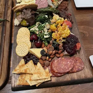 Cheese, meat, crackers and some fruit. Very good.