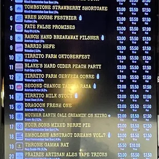 On tap menu (10/2022)