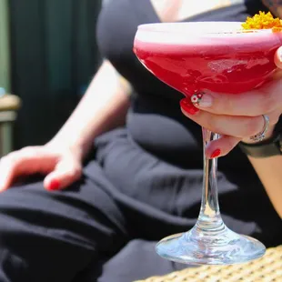 Rhapsody in Bloom cocktail on the patio.