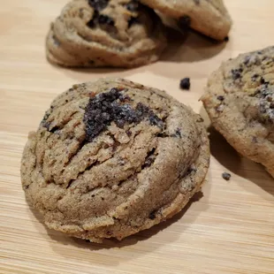 chocolate chip cookies on a cutting board