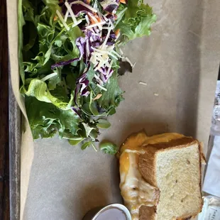 Tomato grilled cheese with side salad