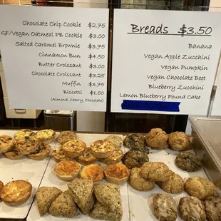 Cookie and breads menu