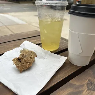 Blue berry scone, latte and green tea