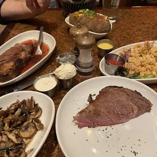 Slow Roasted Prime Rib -Roasted Wild Mushrooms, Fried Calamari, Loaded Baked Potato