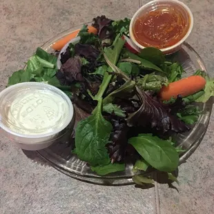 Greens with French &amp; blue cheese dressing.
