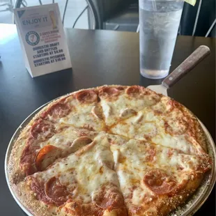 Pepperoni pizza with hot honey drizzle