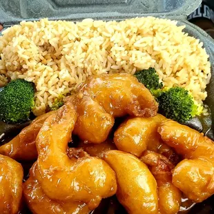Shrimp and broccoli.