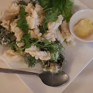 Salt and pepper squid and broccoli