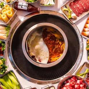 Dual sided Hot Pot so you can try more than one soup base.