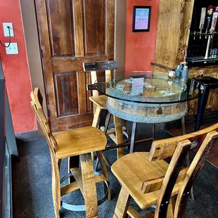 a table and chairs in a restaurant