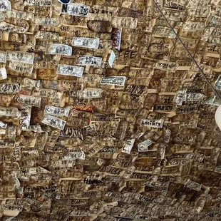 Signed Dollar Bills on the Ceiling of Three Legged Dog Tavern