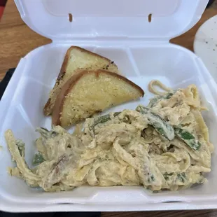 Fettuccini Alfredo with garlic bread
