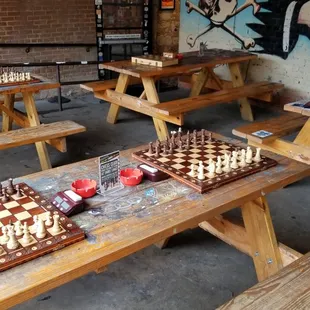 a table with chess pieces on it
