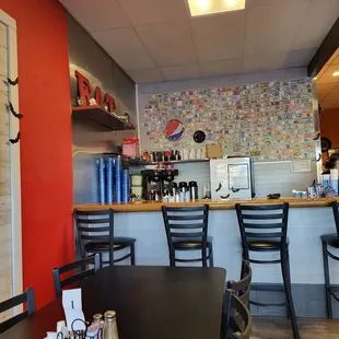 a table and chairs in a restaurant