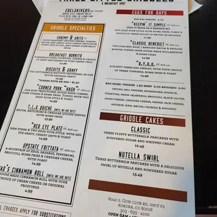 a menu on a table