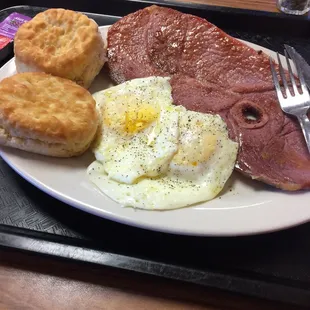 Country ham and eggs