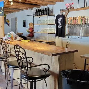 a bar with stools