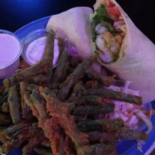 Fried Grouper Wrap, Fried Green Beans, &amp; Slaw