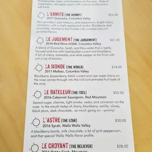 Wine Menu