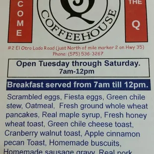 breakfast menu