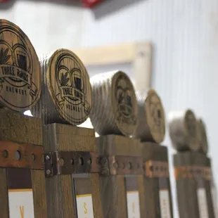 a row of beer barrels