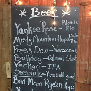 Beer menu.