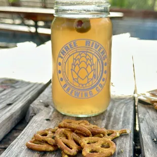 IPA with pretzels