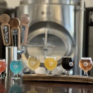 a row of beer glasses