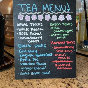 Tea menu!