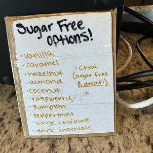 Sugar free options!! :)
