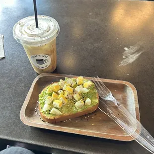 Avocado toast and pumpkin iced chai