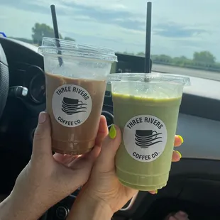 Blended macha latte with lavender and campfire