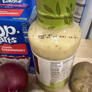 expired salad dressing. everything total of almost 19 dollars. 2 dollars each onion, garlic and potato