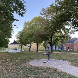 Gazebo and water fountain.