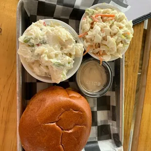 a sandwich, coleslaw and coleslaw