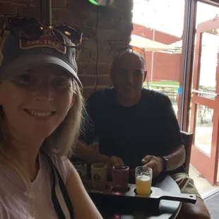 Inside with a tasting flight