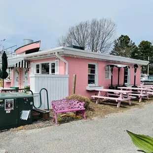 a pink building