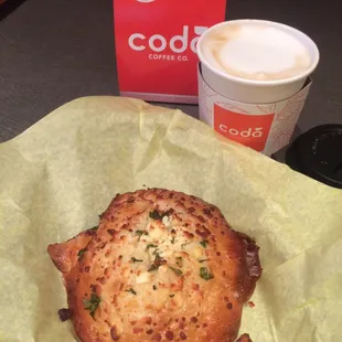 Spinach feta Croissant and latte from the new breakfast menu