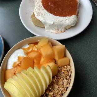 Ricotta toast and a yogurt bowl.