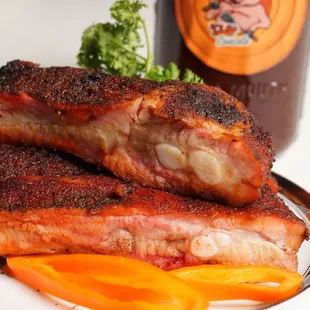 Smoked pork ribs.